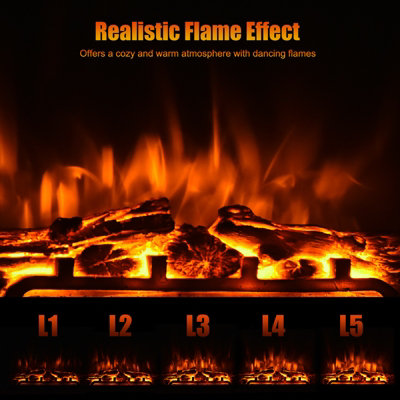 Costway 18" Electric Fireplace Freestanding & Recessed Heater Log Flame Remote 1500W - 7