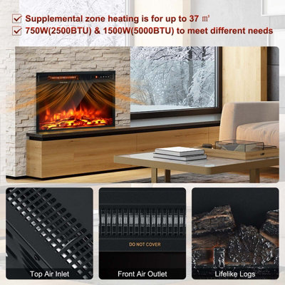 Costway 18" Electric Fireplace Freestanding & Recessed Heater Log Flame Remote 1500W - 8