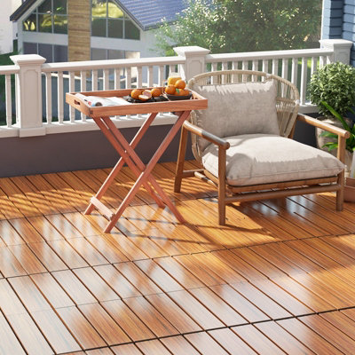 COSTWAY 18 PCS Interlocking Deck Tiles Outdoor All Weather Flooring Covering 30 x 30cm-Coffee