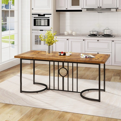 COSTWAY 180 cm Rectangular Dining Table for 6-8 People Wood Kitchen Table w/Metal Frame