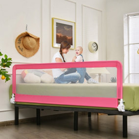 Costway 180CM Bed Safety Guard Folding Child Toddler Bed Rail Safety Protection W/ Straps Pink