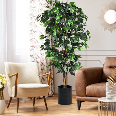 Costway 180cm Ficus Tree Artificial Plant Decorative Plant Artificial Tree Houseplant - 7