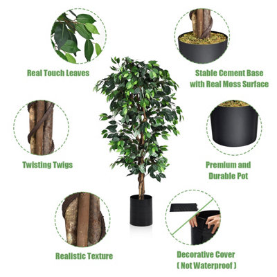 Costway 180cm Ficus Tree Artificial Plant Decorative Plant Artificial Tree Houseplant - 8