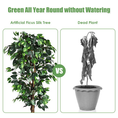 Costway 180cm Ficus Tree Artificial Plant Decorative Plant Artificial Tree Houseplant - 9