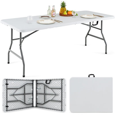 Costway 180cm Folding Dining Table Fold-in-half Picnic Long Table w/ Handle