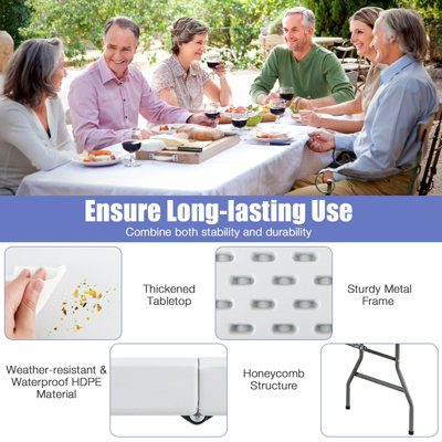 Costway 180cm Folding Dining Table Fold-in-half Picnic Long Table w/ Handle - 6