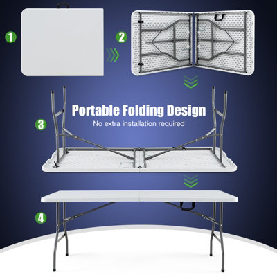 Costway 180cm Folding Dining Table Fold-in-half Picnic Long Table w/ Handle - 7