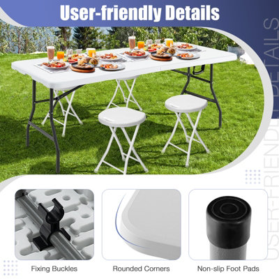 Costway 180cm Folding Dining Table Fold-in-half Picnic Long Table w/ Handle - 8