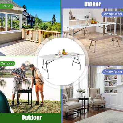 Costway 180cm Folding Dining Table Fold-in-half Picnic Long Table w/ Handle - 9