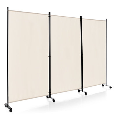 Costway 180cm Freestanding Room Divider 3 Panel Rolling Privacy Screens for Indoor