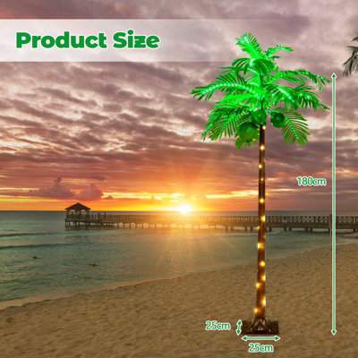 Costway 180cm LED Lighted Artificial Palm Tree Hawaiian-Style Tropical Palm Tree