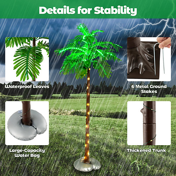 Costway 180cm LED Lighted Artificial Palm Tree Hawaiian Costway 180cm LED Lighted Artificial Palm Tree Hawaiian