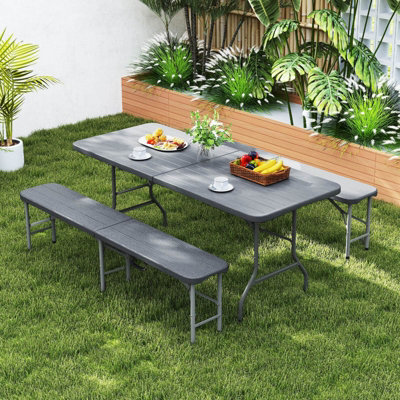 COSTWAY 180cm Plastic Folding Bench Portable Fold-in-Half Seat w