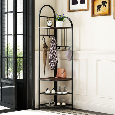 COSTWAY 180cm Tall Corner Hall Tree 4-Tier Coat Rack Entryway