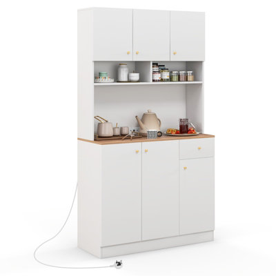 Costway 180cm Tall Pantry Cabinet Kitchen Cabinet Freestanding Buffet Cupboard