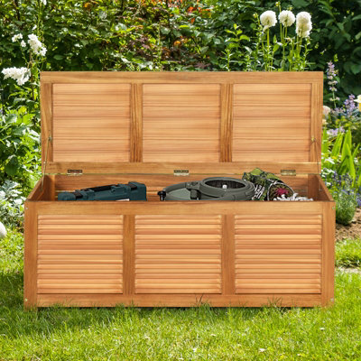 Costway 180L Storage Box Outdoor Patio Deck Wooden Garden Bench for Cushions & Tools - 4