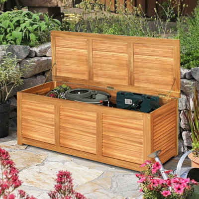 Costway 180L Storage Box Outdoor Patio Deck Wooden Garden Bench for Cushions & Tools - 5