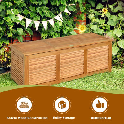Costway 180L Storage Box Outdoor Patio Deck Wooden Garden Bench for Cushions & Tools - 6