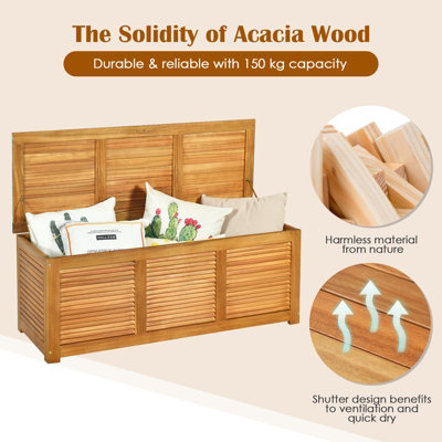 Costway 180L Storage Box Outdoor Patio Deck Wooden Garden Bench for Cushions & Tools - 7