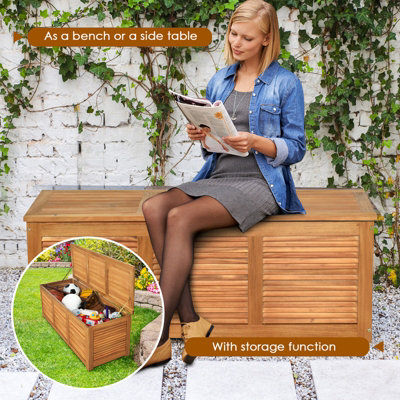 Costway 180L Storage Box Outdoor Patio Deck Wooden Garden Bench for Cushions & Tools - 8