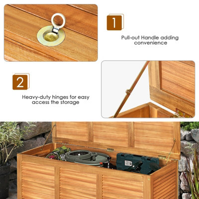 Costway 180L Storage Box Outdoor Patio Deck Wooden Garden Bench for Cushions & Tools - 9