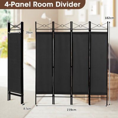 Costway 182cm Room Divider 4-Panel Folding Steel Frame Privacy Screen ...