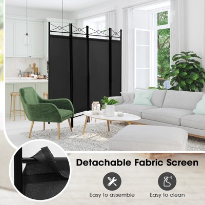 Costway 182cm Room Divider 4-Panel Folding Steel Frame Privacy Screen ...