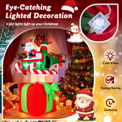 COSTWAY 183 cm Christmas Inflatables Santa Claus with Helicopter on ...
