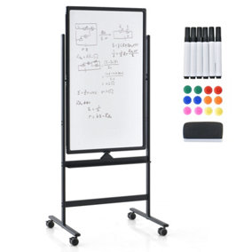 Costway 184cm Tall Double-Sided Magnetic Rolling Erase Board Mobile Whiteboard Adjustable W/ Marker