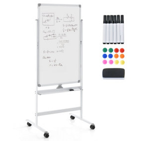 Costway 184cm Tall Double-Sided Magnetic Rolling Erase Board Mobile Whiteboard Adjustable W/ Marker