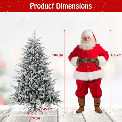 COSTWAY 186cm Pre-Lit Artificial Christmas Tree Snow Flocked Full
