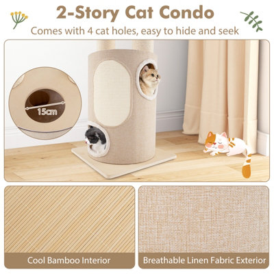 Costway 187 cm Tall Wooden Cat Tower Tree w/ 2-Story Cat Condo & Hammocks - 5