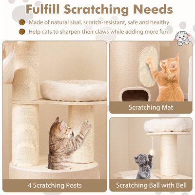 Costway 187 cm Tall Wooden Cat Tower Tree w/ 2-Story Cat Condo & Hammocks - 8