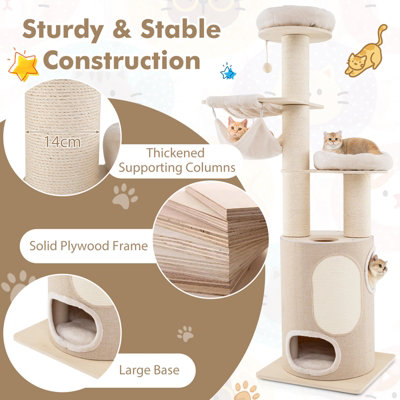Costway 187 cm Tall Wooden Cat Tower Tree w/ 2-Story Cat Condo & Hammocks - 9