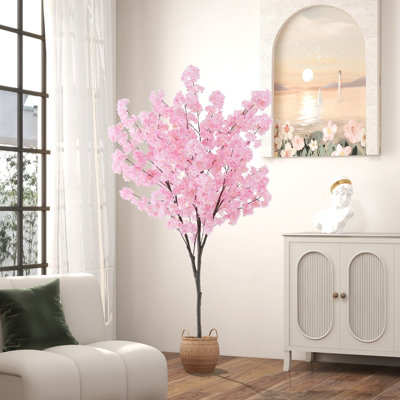 Costway 190cm Tall Artificial Cherry Blossom Tree Faux Floral Plant Indoor Decor - 3