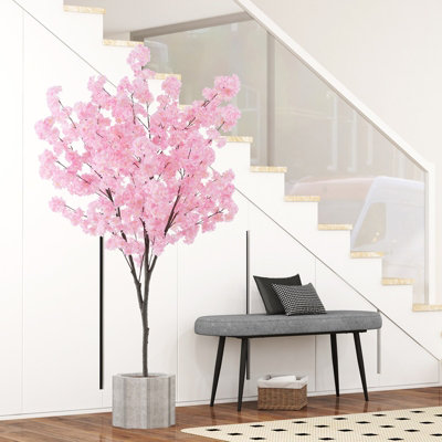 Costway 190cm Tall Artificial Cherry Blossom Tree Faux Floral Plant Indoor Decor - 4