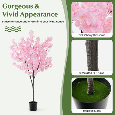 Costway 190cm Tall Artificial Cherry Blossom Tree Faux Floral Plant Indoor Decor - 5