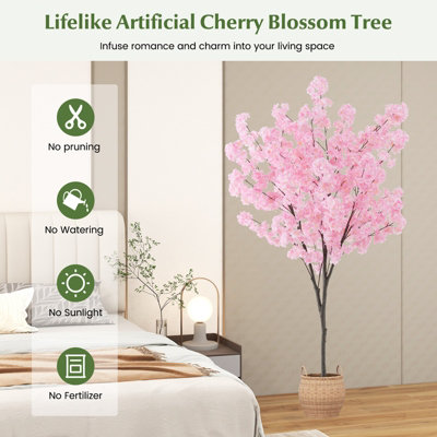 Costway 190cm Tall Artificial Cherry Blossom Tree Faux Floral Plant Indoor Decor - 7