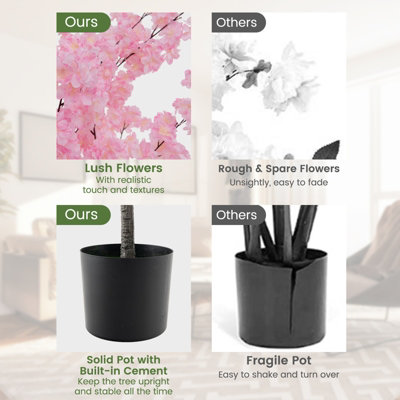 Costway 190cm Tall Artificial Cherry Blossom Tree Faux Floral Plant Indoor Decor - 8
