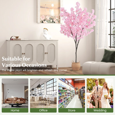 Costway 190cm Tall Artificial Cherry Blossom Tree Faux Floral Plant Indoor Decor - 9