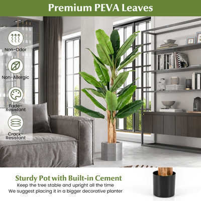 Costway 195cm Tall Artificial Banana Tree Indoor Greenery Potted Plant Home Living Room Office Decor - 5