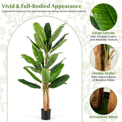 Costway 195cm Tall Artificial Banana Tree Indoor Greenery Potted Plant Home Living Room Office Decor - 6