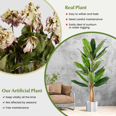 Costway 195cm Tall Artificial Banana Tree Indoor Greenery Potted Plant Home Living Room Office Decor - 7