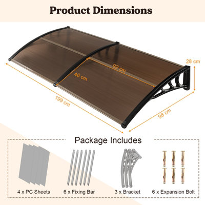 Costway 199 x 98 cm Window Door Awning Canopy Outdoor Front Door Patio Overhang Awning Protection