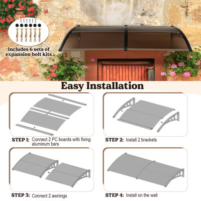 Costway 199 x 98 cm Window Door Awning Canopy Outdoor Front Door Patio Overhang Awning Protection - 8
