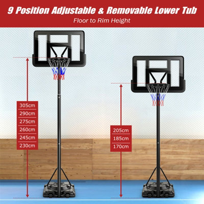 Costway 2.3-3M Height Adjustable Basketball Goal System Basketball Hoop Stand W/ Wheels - 5