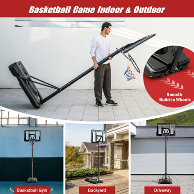Costway 2.3-3M Height Adjustable Basketball Goal System Basketball Hoop Stand W/ Wheels - 9