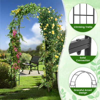 Costway 2.3M Garden Arch Heavy Duty Metal Roses Vines Climbing Plants Support Archway - 6