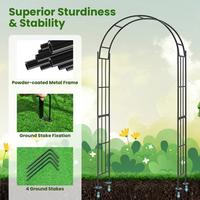 Costway 2.3M Garden Arch Heavy Duty Metal Roses Vines Climbing Plants Support Archway - 7