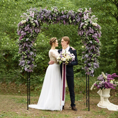 Costway 2.3M Metal Garden Arch Heavy Duty Arbor Climbing Trellis Pergola Decoration - 4